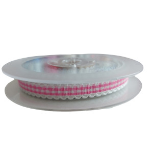Gingham Ribbon with Scalloped Edge - Pink